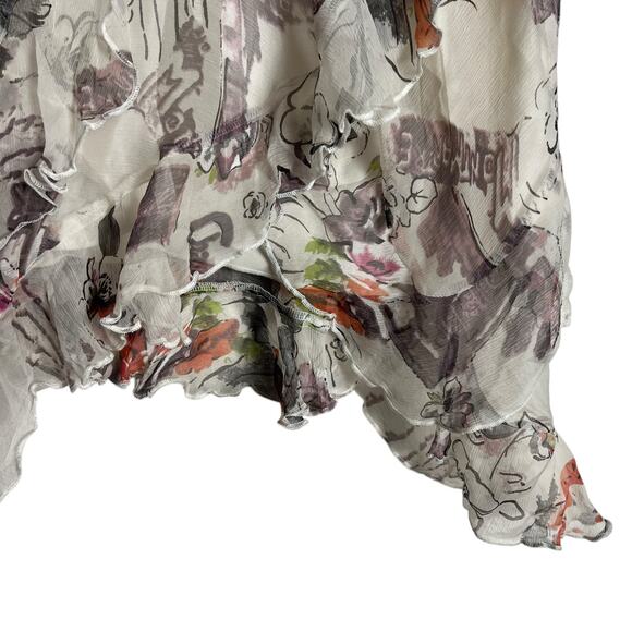 Vintage True Meaning Ivory Silk Floral Printed Ruffled Asymmetric Skirt Size 10 - Picture 6 of 10